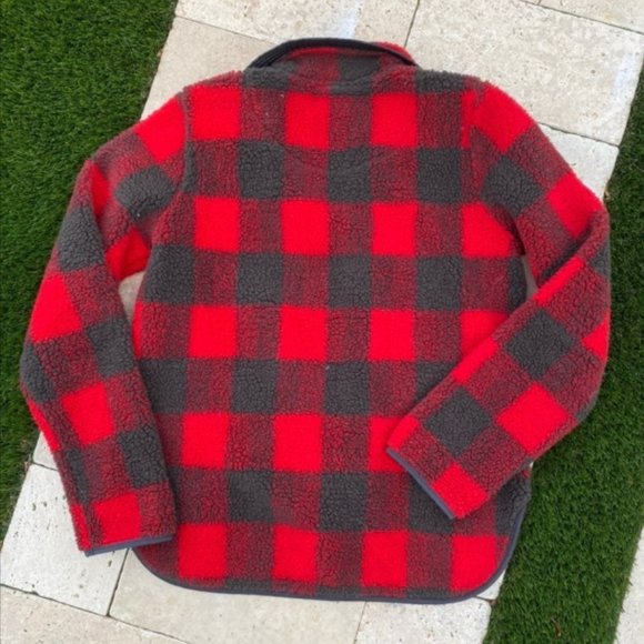 Abercrombie & Fitch A&F Sherpa Fleece Quarter Zip Red & Black Gingham Jacket XS - Picture 2 of 3